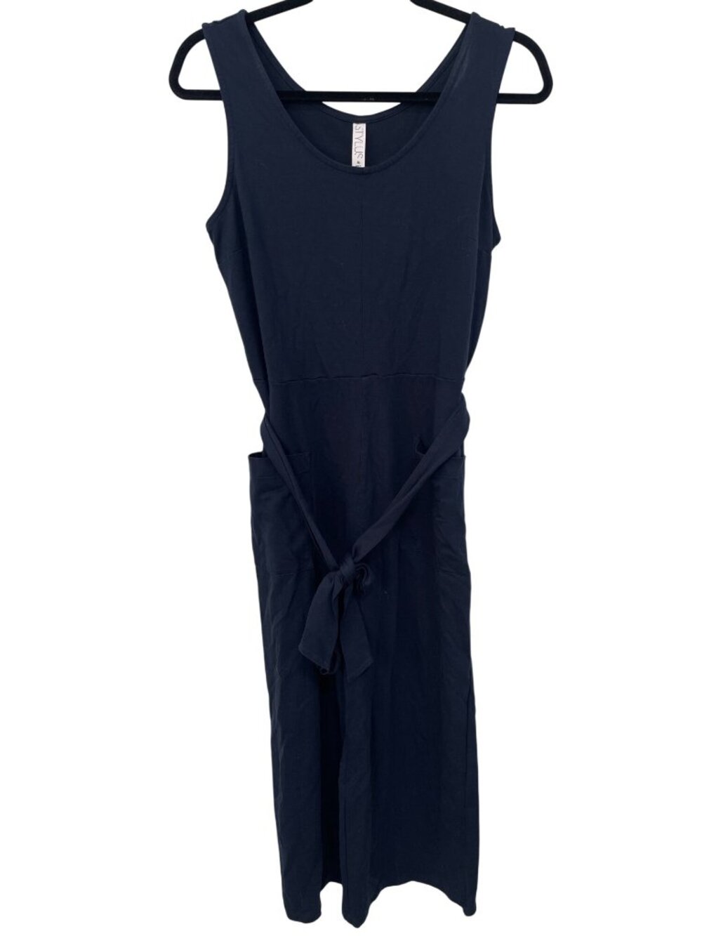 Stylus Jumpsuit Medium Sleeveless Tie Waist Scoop Neck Crop Wide Leg Navy Blue